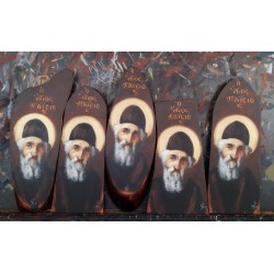 Προσωπογραφια Αγιου Παισιου σε ακανονιστο ξυλο 