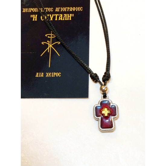 Σταυρουδάκι λαιμού με κορδόνι Μέταλλο και σμάλτο 